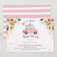 Drive By Bridal Shower Invitation Pink Floral