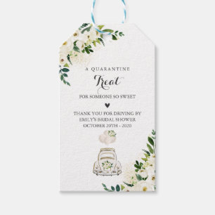 Drive By Bridal Shower White Floral Gift Tags