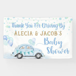 Drive By Car Boy Baby Shower Thank You Blue Gold Banner