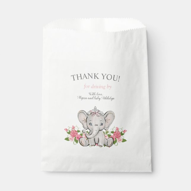 Drive By Elephant Baby Girl Shower Favour Bags (Front)