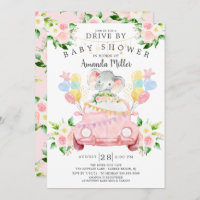 Drive By Elephant Girls Baby Shower Invitation