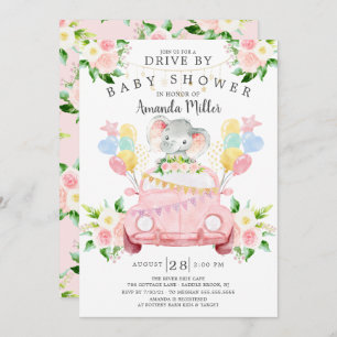 Drive By Elephant Girls Baby Shower Invitation
