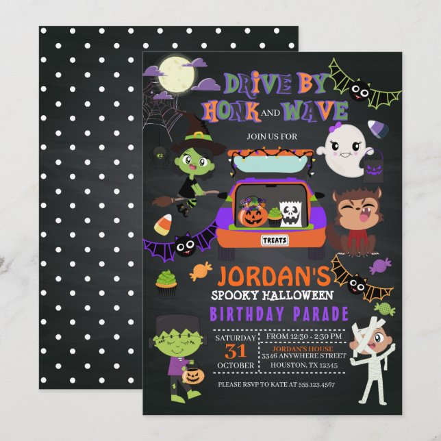 Drive By Halloween Birthday Parade Invitation (Front/Back)