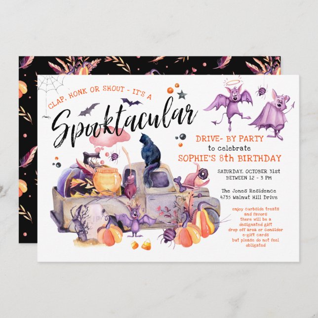 Drive By Halloween Birthday Trunk Or Treat Party Invitation (Front/Back)