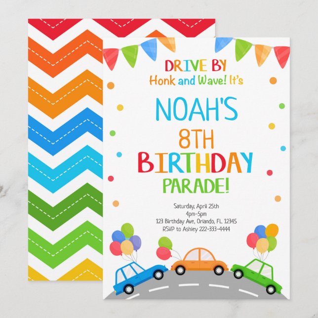 Drive By Invitation, Birthday Invites (Front/Back)
