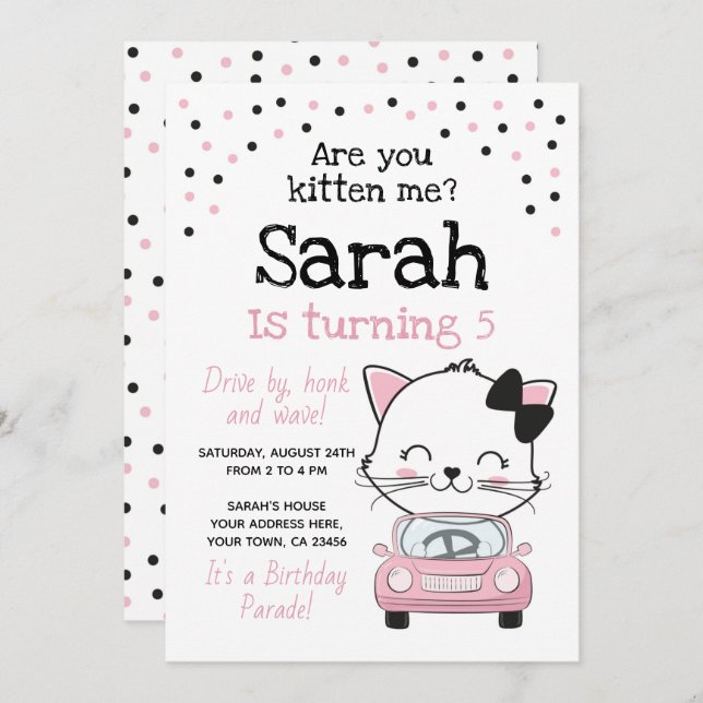 Drive By Kitty Cat Birthday Invitation (Front/Back)