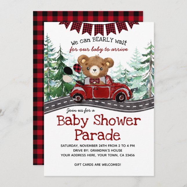 Drive By Lumberjack Bear Baby Shower Invitation (Front/Back)