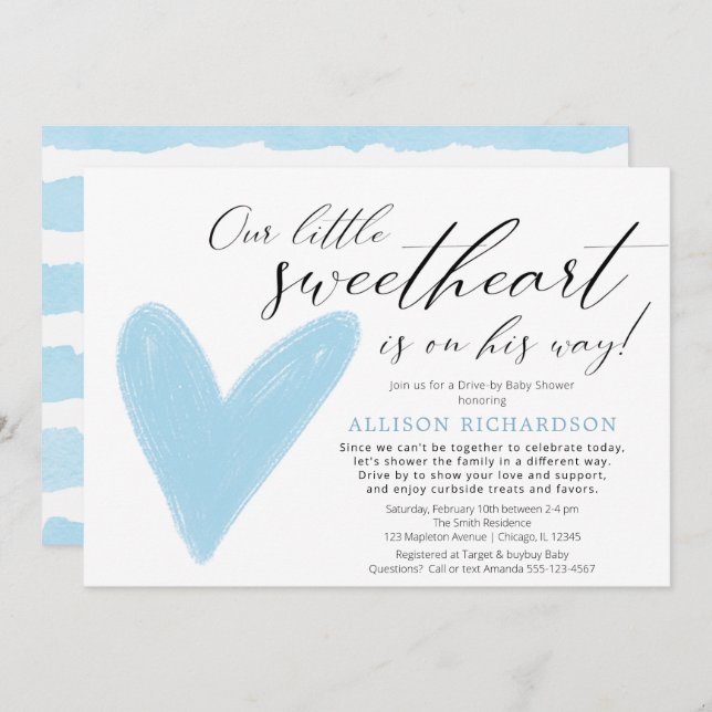 Drive-by Modern Valentines blue white boy Invitation (Front/Back)