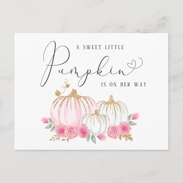 Drive By Pink Pumpkin Floral Baby Girl Shower Invitation Postcard (Front)