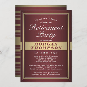 Drive-By Retirement Party Burgundy Red Gold White Invitation