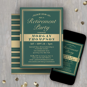 Drive-By Retirement Party Green White and Gold Invitation