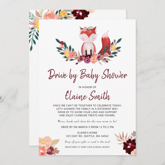 Drive By Rustic Fox Gender Neutral Baby Shower Invitation (Front/Back)