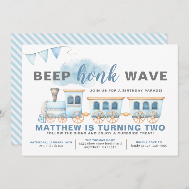 Drive By Train Birthday Invitation Boy (Front/Back)