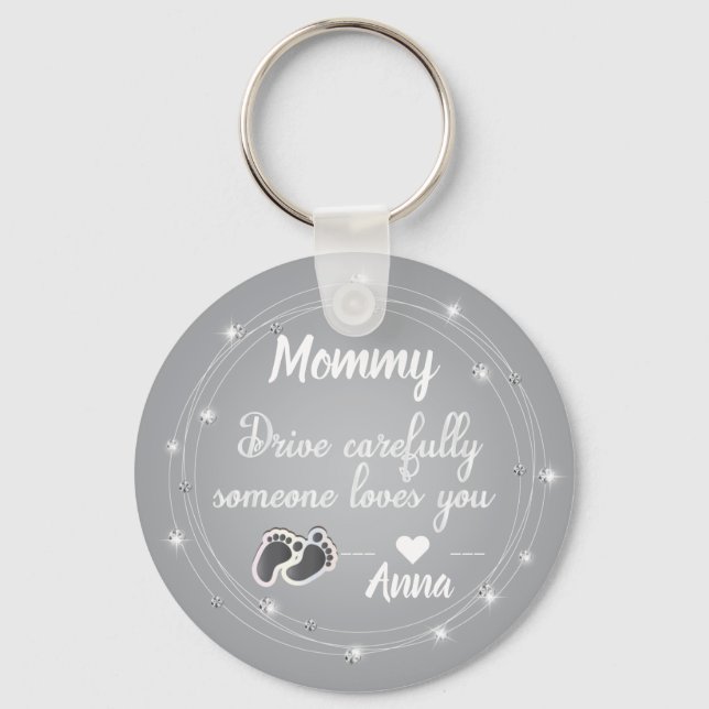 Drive Carefully  silver diamonds quote design Key Ring (Front)