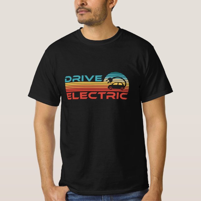 Drive Electric Vehicle EV Car Gift Retro Sunset T-Shirt (Front)