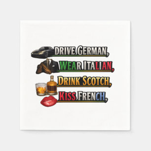 Drive German Wear Italian Drink Scotch Kiss French Napkin