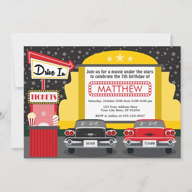 Drive In Movie Party Invitation | Outdoor Movie (Front)