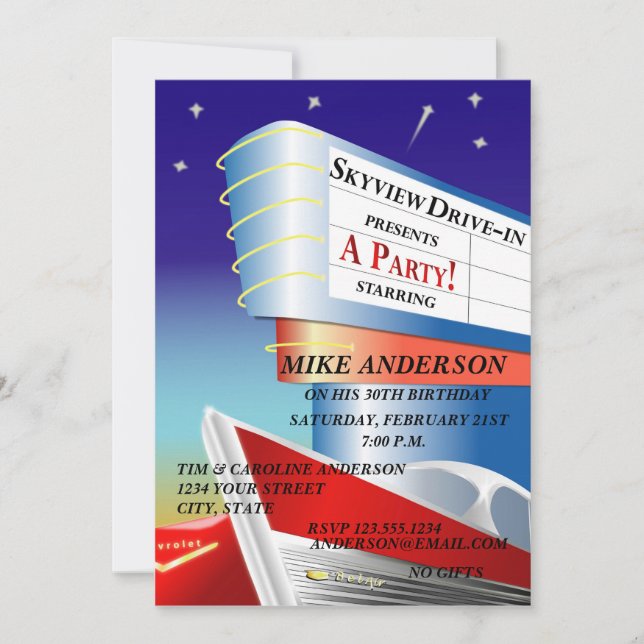 Drive-In Movie Theme Invitation (Front)