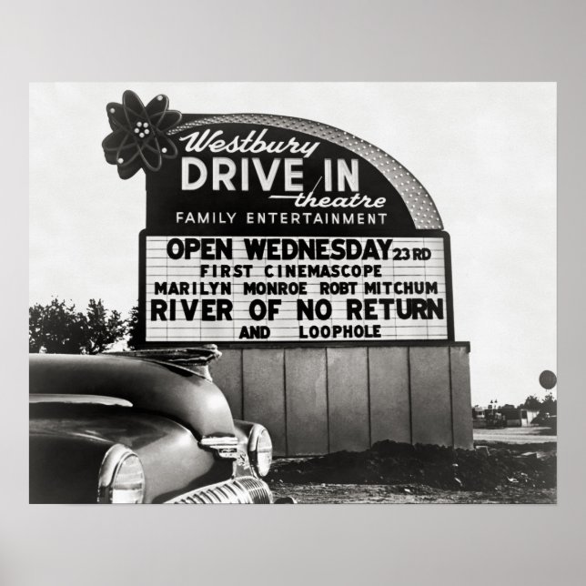 Drive-In Theatre, 1954. Vintage Photo Poster (Front)