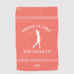 Drive It Like You Stole It Coral Monogram Golf Towel