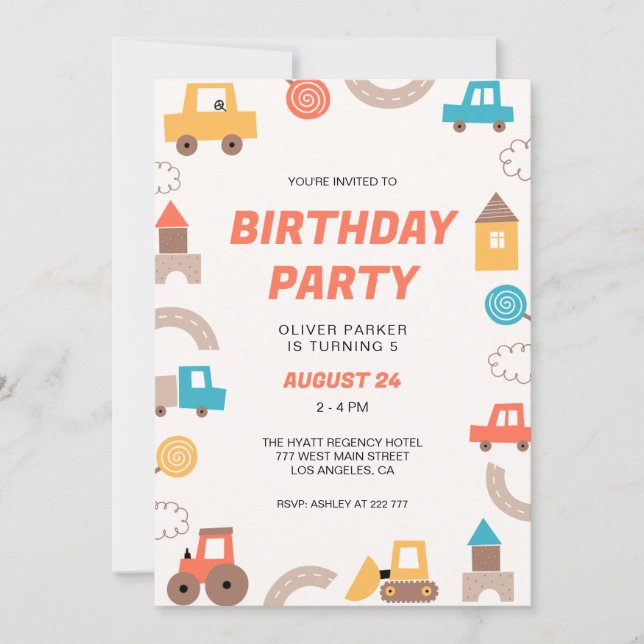 Drive on Over to Celebrate Birthday Invitation (Front)