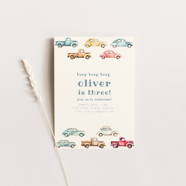 Drive On Over Vintage Car Truck Birthday Invite (Creator Uploaded)