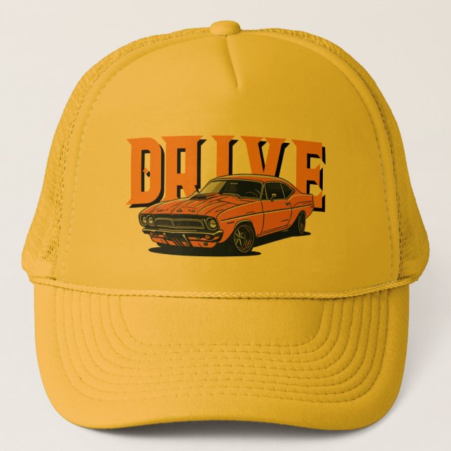 DRIVE – Orange Vintage Car Cap (Front)