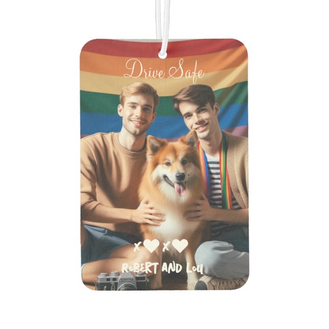 Drive Safe Gay Couple Love | Custom Photo  Car Air Freshener (Back)