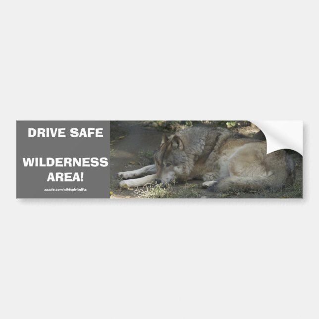 DRIVE SAFE WILDLIFE GREY WOLF Bumper Sticker (Front)