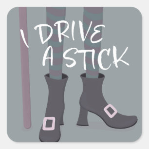 Drive Stick Witch Broomstick funny Halloween Square Sticker