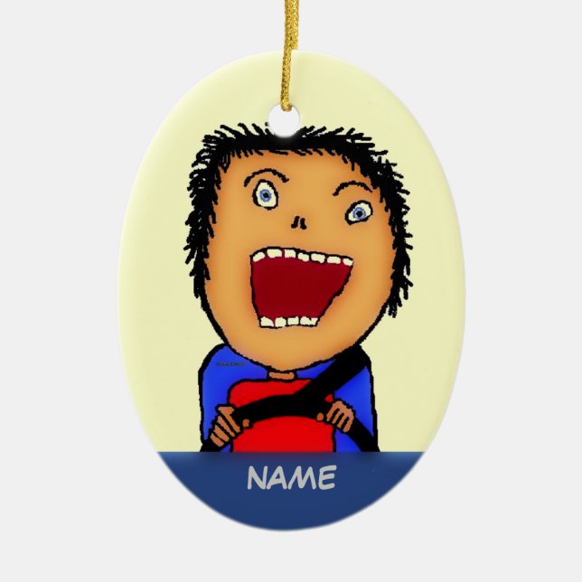 Driver Cartoon Ceramic Tree Decoration (Front)