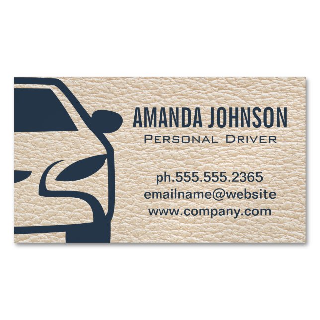 Driver | Leather Background Magnetic Business Card (Front)