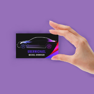 Driver Metallic Car Black purple neon Auto Business Card