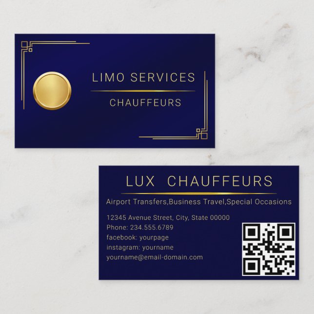 Driver Modern Gold Framed Chauffeur Business Card (Front/Back)