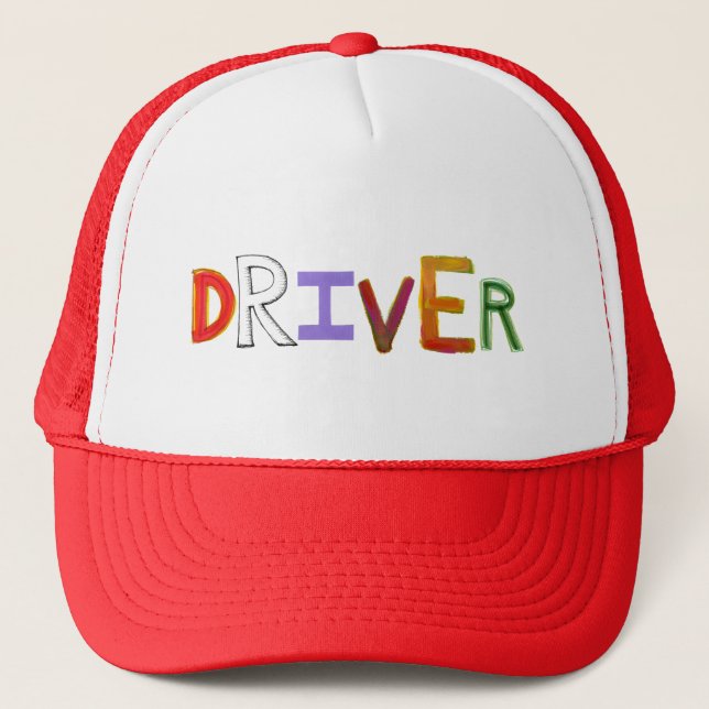 Driver word art colourful unique designated sober trucker hat (Front)