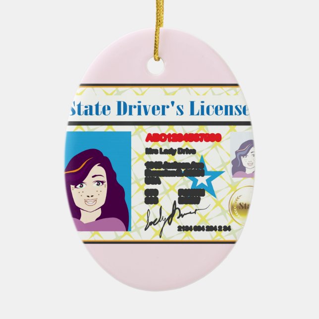 Driver's License Woman photo ID vector Ceramic Tree Decoration (Front)