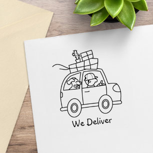 Driving Car with Boxes We Deliver Rubber Stamp