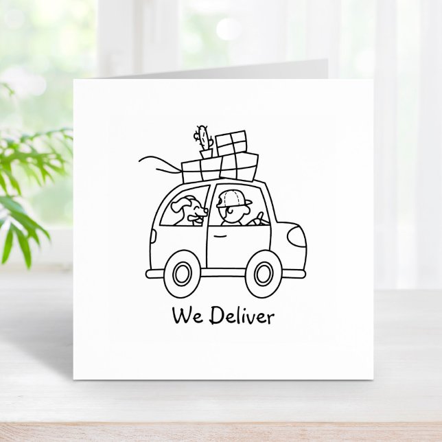 Driving Car with Boxes We Deliver Rubber Stamp (Creator Uploaded)