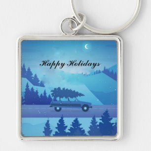 Driving down the road with a christmas tree key ring