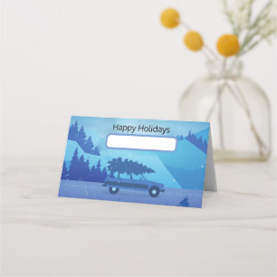 Driving down the road with a christmas tree place card