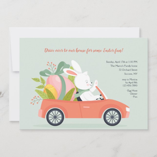 Driving Easter Bunny Invitation (Front)