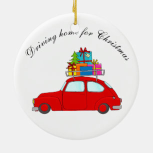 "Driving home for Christmas" car towing tree Ceramic Tree Decoration