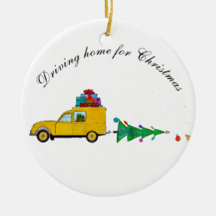 "Driving home for Christmas" car with gifts Ceramic Tree Decoration