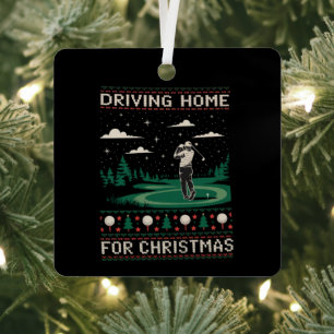 Driving Home For Christmas Golf Funny Ugly Xmas Metal Tree Decoration
