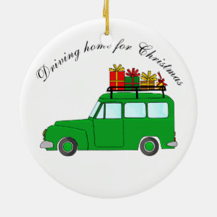 "Driving home for Christmas" truck with gifts Ceramic Tree Decoration