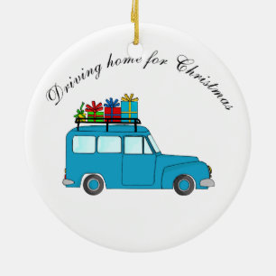"Driving home for Christmas" truck with gifts Ceramic Tree Decoration