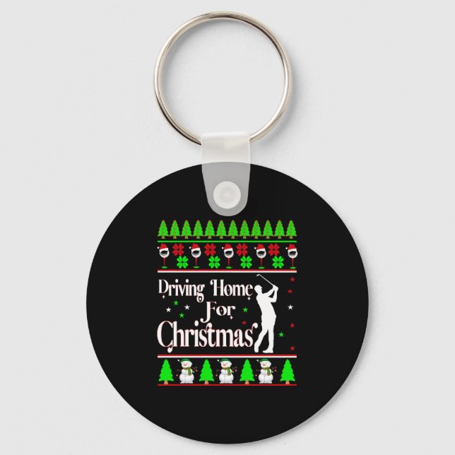 Driving Home For Christmas, Ugly Xmas Sweater Golf Key Ring (Front)