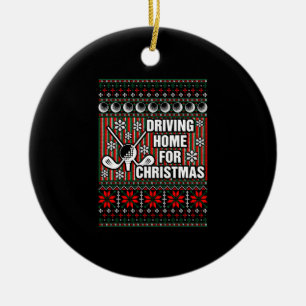 Driving Home For Ugly Christmas Golf Tshirt Ceramic Tree Decoration