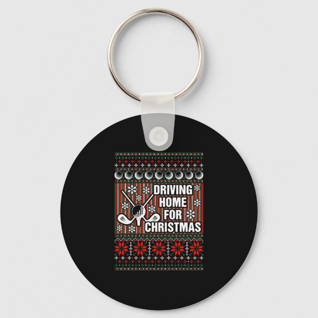 Driving Home For Ugly Christmas Golf Tshirt Key Ring (Front)