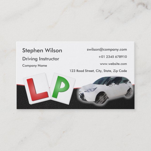 Driving Instructor Business Card Black Leather (Front)